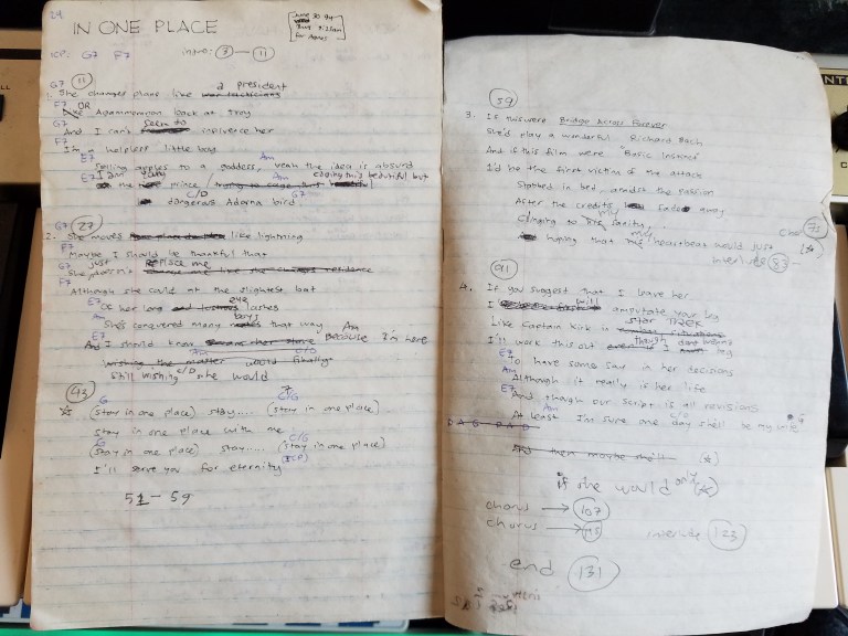 Photo of the original lyrics for the song